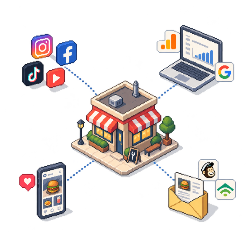 A restaurant connected to social media, search, email and online ordering